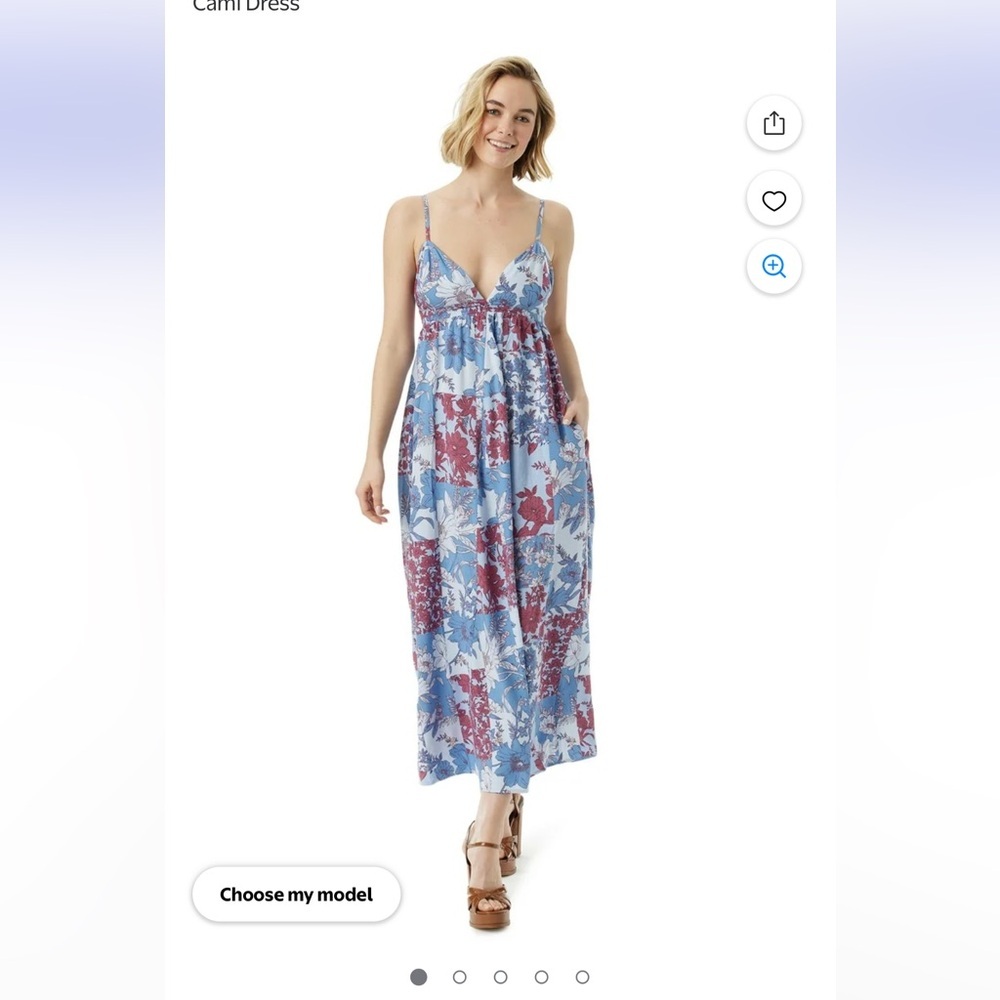 Boho Floral Smocked Back Midi Dress XL NWT Blue Burgundy Summer, Jessica Simpson